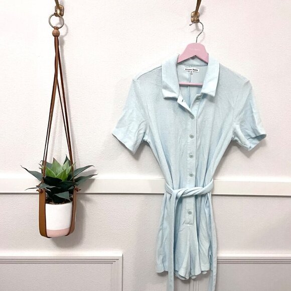 Reformation Jeans Terry Cloth Short Sleeve Romper Rimini Jumpsuit Topaz Size XS - Picture 2 of 6